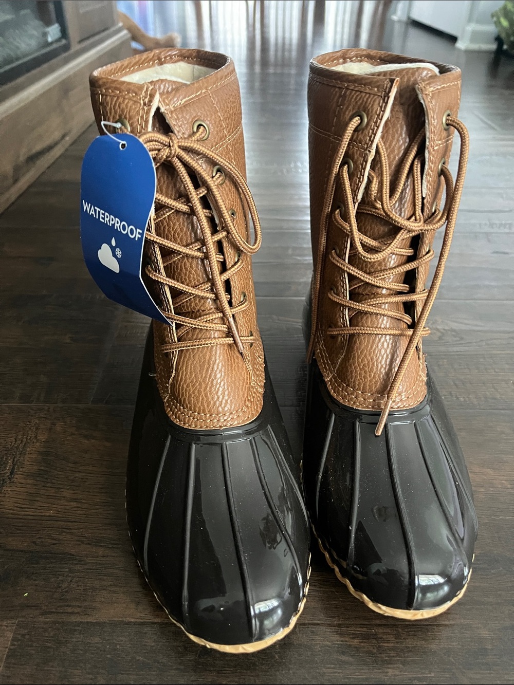 JBU Women's Brown and Black Waterproof Winter Rain Boots